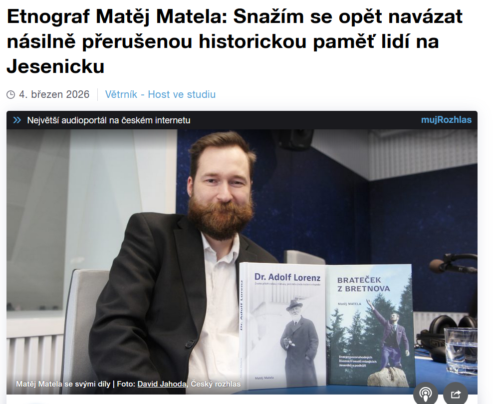 O knihách nových i připravovaných, o staré c. k. monarchii i uherských kořenech. Etnograf Matěj Matela hostem Českého rozhlasu Olomouc