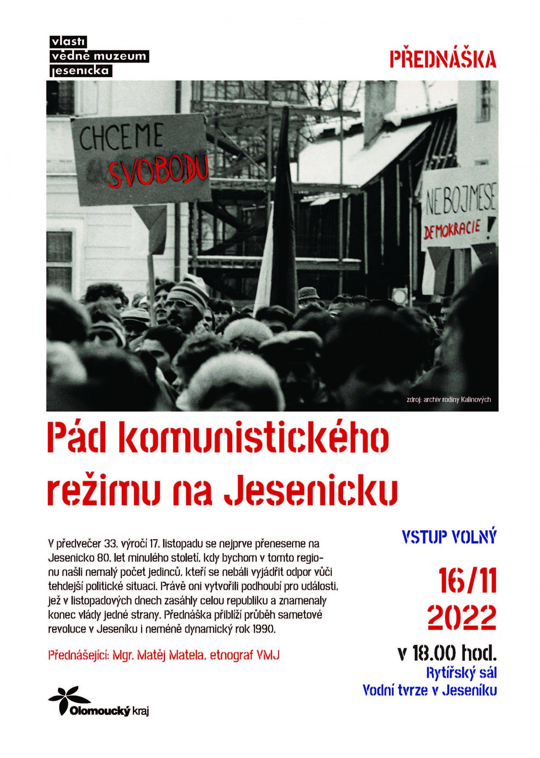 Přednáška připomněla sametovou revoluci v Jeseníku