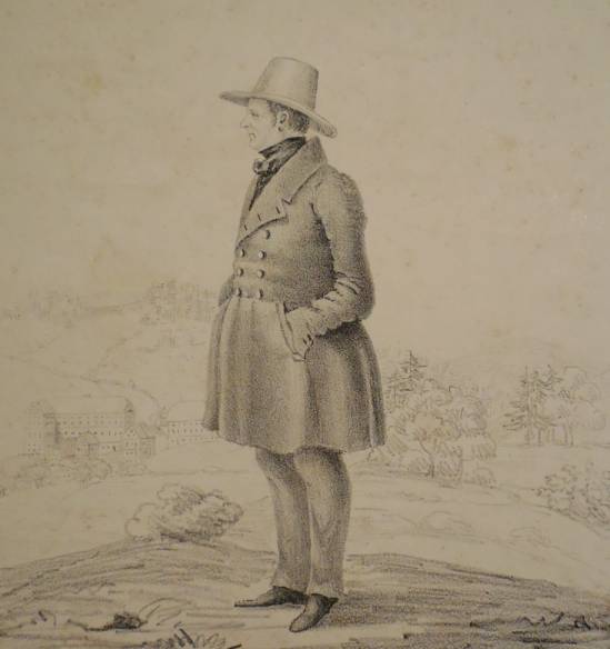 Litografie Vincenze Priessnitze s náušnicí v uchu, autor W. K. (1840)
