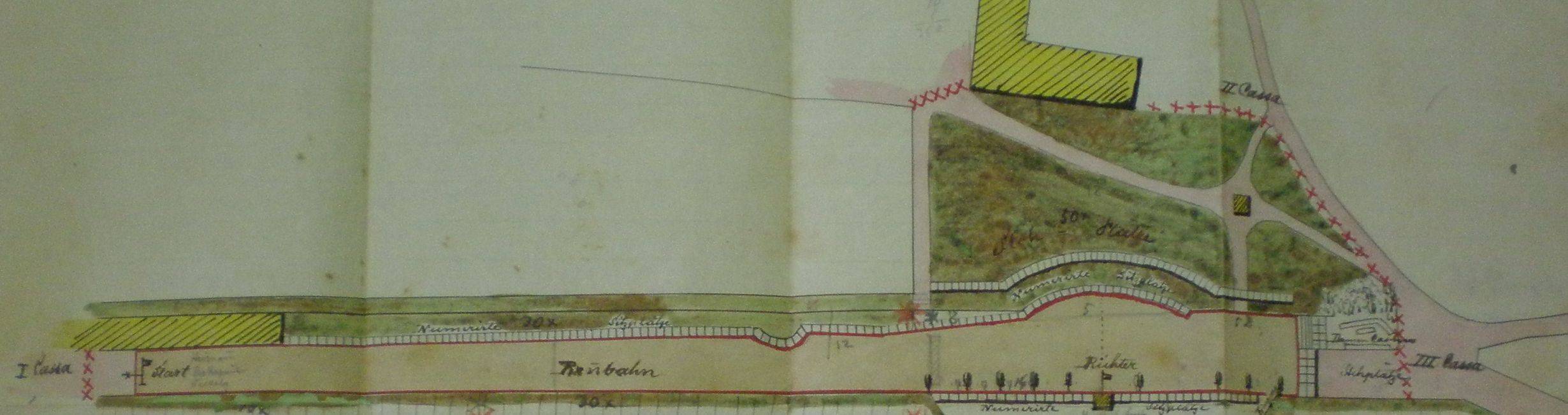 Nákres dráhy pro psí závody roku 1880 (zdroj: SOkA Jeseník).