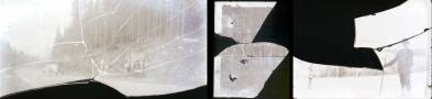 Obr. 8: Fragmenty skleněných negativů nalezené na půdě bernartické sirkárny, pomocná evidence VMJ.